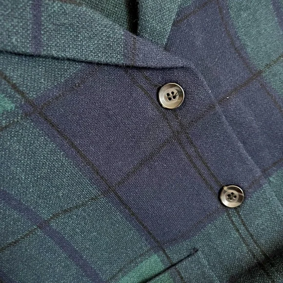 TAHARI Blue and Green Plaid Button Up Sweater / Blazer - Picture 4 of 7